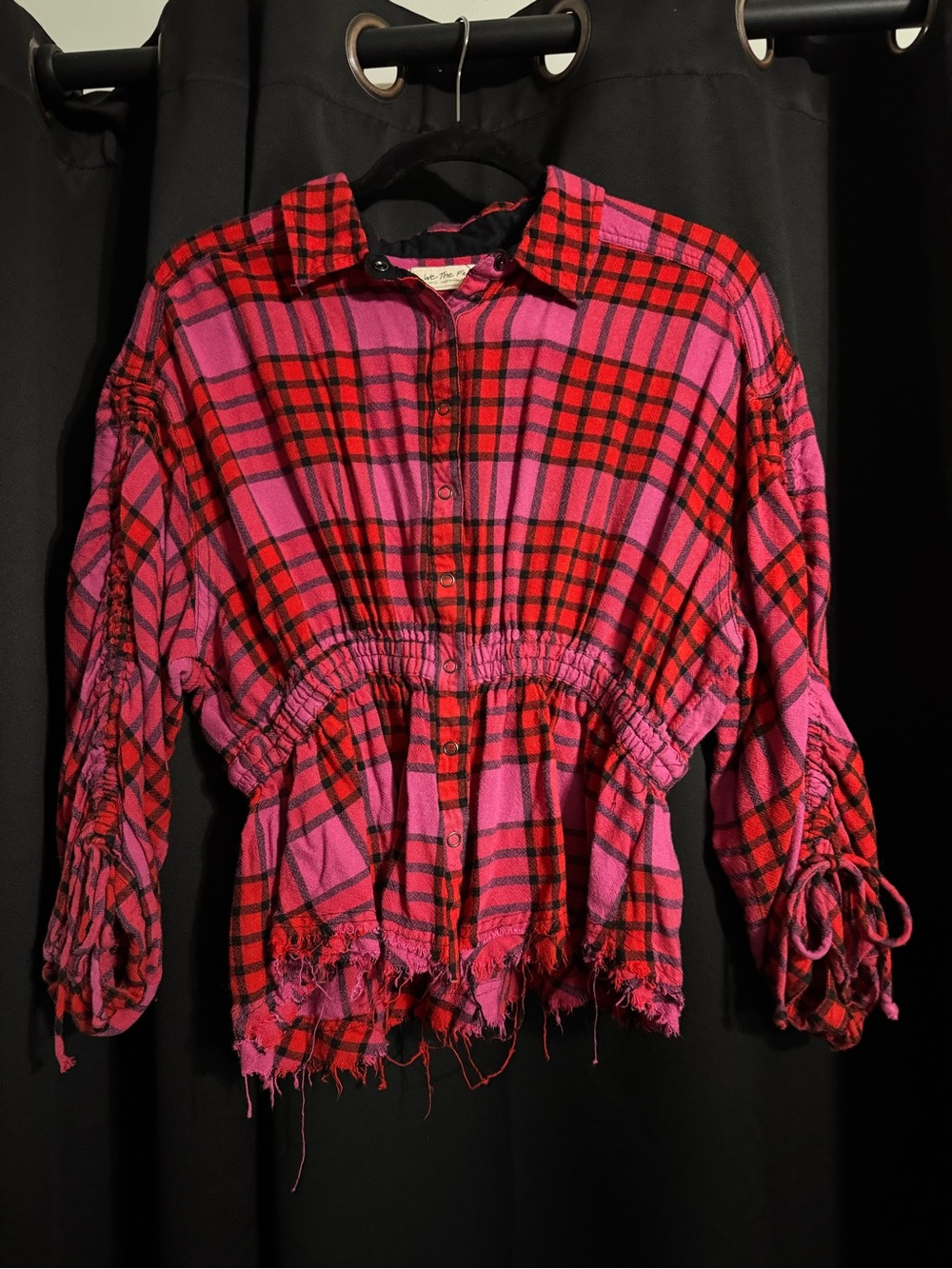 Free People/We The Free Red and Pink Plaid Button-Up Shirt